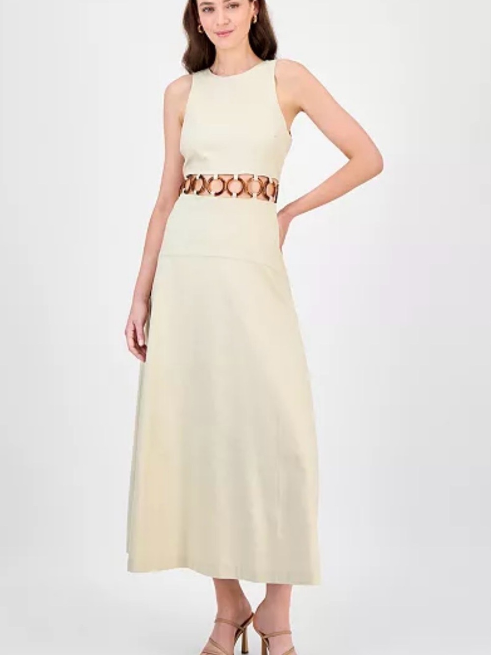 RACHEL Rachel Roy Cream Sleeveless Maxi Dress with Decorative Waist Detail
